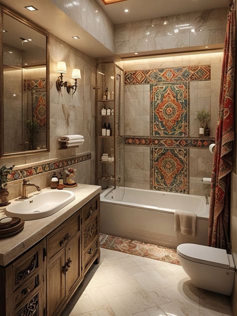 Southwestern Bathroom Tile, Beige Bathroom Accent Colors, Italian Bathroom Tuscan Style, Spanish Bathroom Ideas, Greek Bathroom, Spanish Tile Bathroom, Hacienda Bathroom, Southwestern Bathroom, Spanish Bathroom