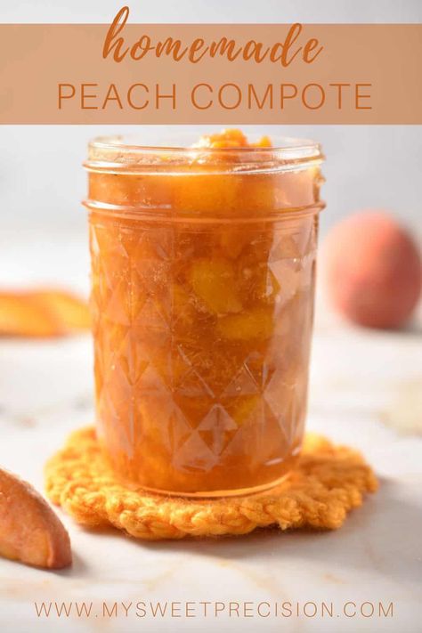 Whip up a delicious peach compote with this simple recipe! Using fresh peaches, sugar, and a few other ingredients, you'll create an irresistibly sweet and tangy compote. Perfect for desserts, breakfasts, or adding a touch of sweetness to any dish! Peach Cobbler Canning Recipe, Peach Compote Easy, Peach Compote Recipe, Fresh Peach Recipes Healthy, Canned Peach Desserts, Banana Compote, Burger Sauces, Apple Compote Recipe, Healthy Peach Recipes