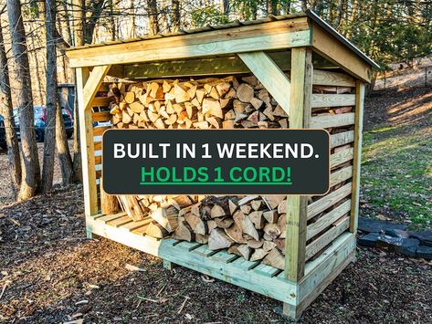 DIY 1 Cord Firewood Rack A Complete Build Plan for a Firewood Shed With Roof - Etsy Firewood Stand, Firewood Storage Outdoor, Wood Bin, Outdoor Firewood Rack, Firewood Shed, Wood Storage Sheds, Firewood Rack, Firewood Storage, Wood Rack