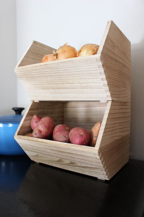 Root Vegetable Storage | Produce Organization | Stackable Wooden Crates | How to Store Potatoes Root Vegetable Storage, Vegetable Crates, How To Store Potatoes, Crate Diy, Fruit And Vegetable Storage, Root Vegetable, Úložný Box, Vegetable Storage, Diy Wooden Projects