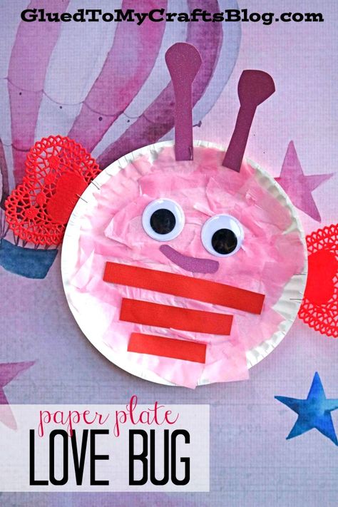 #gluedtomycrafts Tissue Paper Paper Plate Valentine Love Bug – Kid Craft - Valentine’s Day Crafts Valentines Crafts Preschoolers, Valentines Arts And Crafts For Preschool, Valentines For Toddlers To Make, Valentines Party Ideas For Toddlers, Valentine's Preschool Crafts, Toddler Crafts For February, Love Bug Preschool Activities, February Toddler Crafts Easy, Paper Plate Valentine Craft