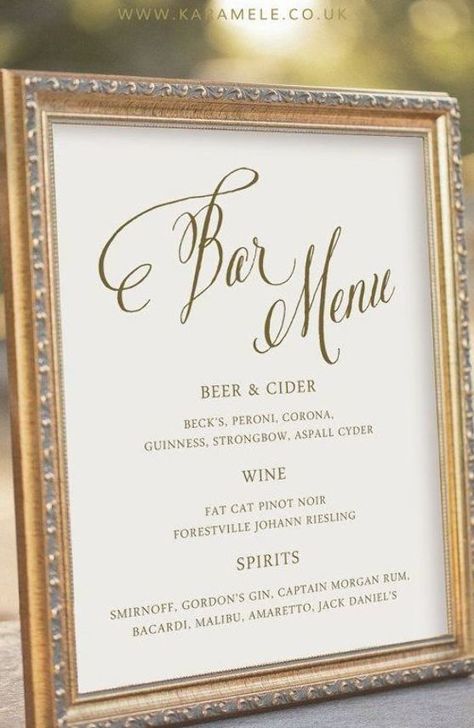 Wedding Food Menu, Wedding Reception Menu, Reception Sign, Bar Menu Wedding, Menu Wedding, Food Wedding, Wedding Reception Signs, Wedding Reception Food, Reception Signs