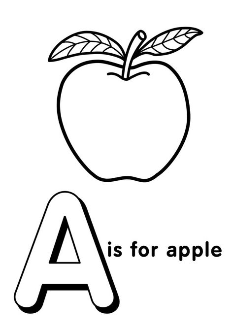 A for Apple Coloring Page for Kids. Free Printable Apple Coloring Pages For Turtle download and print. Preschool Alphabet Letters, Alphabet Letters To Print, Letter A Coloring Pages, Coloring Letters, Alphabet Words, Abc Coloring Pages, Preschool Colors, Abc Coloring, Free Printable Letters