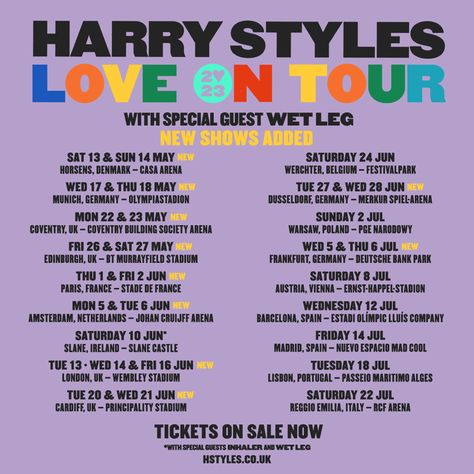 Love on tour Europe & UK 2023 Harry Styles 2023 Tour, Harry Styles Concert 2023, Harry Styles 2023, Love On Tour Outfits Ideas, Harry Styles London, Love On Tour Outfits, Essential Oil Reed Diffuser, Harry Styles Poster, Harry Styles Tour