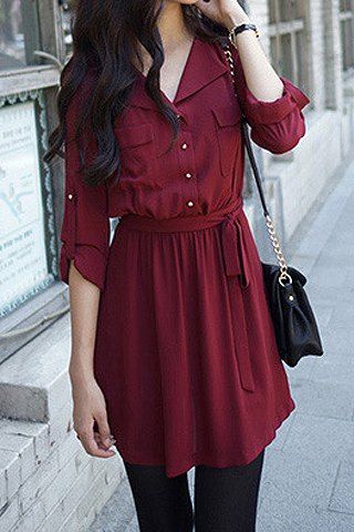 Casual Shirt Collar Long Sleeves Single Breasted Solid Color Dress For Women Casual Dresses | RoseGal.com Mobile Wardrobe Wishlist, Western Outfit, Bohol, Elegante Casual, Solid Color Dress, Olivia Palermo, Fashion Attire, Inspired Outfits, Mode Inspiration