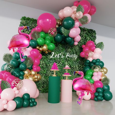 PRICES MAY VARY. Various Tropical Party Decorations Set: You'll receive 2pcs 18"tropical balloons(hot pink and dark green), 8pcs 12"gold confetti balloons, 90pcs 12" 10'' 5"tropical balloons, 20pcs 10'' 5"metallic gold balloons,10pcs 10"8"palm leaves, 2pcs hot pink flamingo foil balloons and 4pcs balloon tools. Let's have an beautiful summer party in the beach, near by swimming pool decor and luau party. Multi-purpose Party Supplies: Whether you're having an intimate gathering or a large event, Unique Birthday Party Themes For Adults, Flamingo Birthday Decorations, Confetti Party Decorations, Flamingo Party Decor, Flamingo Balloons, Pink Party Theme, Tropical Theme Party, Tropical Party Decorations, Hawaiian Party Decorations