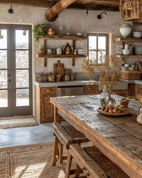 Rustic Wood Floors, Kabinet Dapur, French Country Kitchens, Casa Country, French Country Kitchen, Rustic Kitchen, Dream Home Design, Country Kitchen, Rustic Home Decor