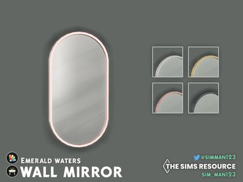 The Sims Resource - Emerald Waters Wall Mirror Sims 4 Mirrors Cc, Sims 4 Mirror Cc, Mirror Sign, Water Walls, Cc Sims, The Sims Resource, Sims Resource, Gold Mirror, Round Mirrors