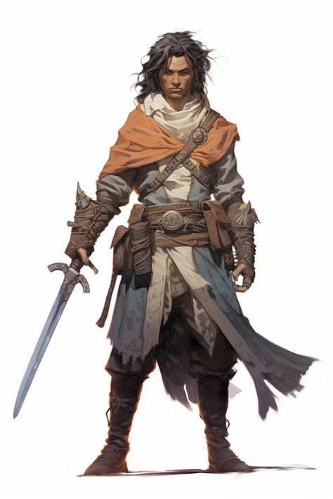 Scimitar Character Art, Dnd Sailor Character Design, Fantasy Scout, Dnd Adventurer, Fantasy Prompts, Ranger Dnd, Fantasy Fighter, Fantasy Adventurer, Skins Characters