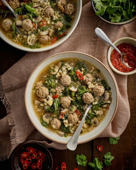 Miso Meatballs, Soup With Barley, Ginger Miso, Beef Meatballs, Asian Grocery, Chili Garlic Sauce, Grocery Stores, Garlic Sauce, Fresh Lime