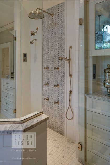 Master Shower Faucet Ideas, Shower With Body Sprays, Kohler Dtv, Kohler Shower System, Bath And Shower Ideas, Kohler Shower, Wet Room Bathroom, Master Bath Design, Traditional Bath