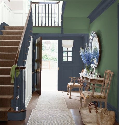 Edgecomb Gray, Painted Staircases, Color Combinations Paint, Hale Navy, Super White, Chantilly Lace, Wainscoting, Benjamin Moore, Paint Color