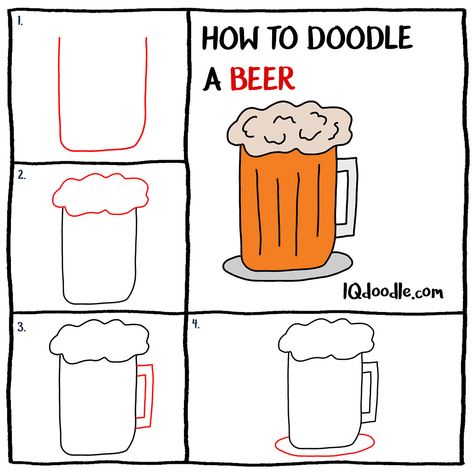 How to Doodle a Mug of Beer How To Draw A Beer Mug, Beer Doodle Art, Beer Drawing Easy, Beer Drawing Simple, How To Draw Drinks, Beer Sketch, Beer Doodle, Lettering Doodle, Beer Drawing