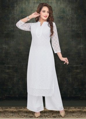 Buy Georgette Green Embroidered Designer Palazzo Suit Online White Salwar Kameez, Designer Palazzo, Georgette Palazzo, Vs Image, Designer Anarkali Dresses, Salwar Suit Designs, Chikankari Suits, Pakistani Suit, Salwar Dress