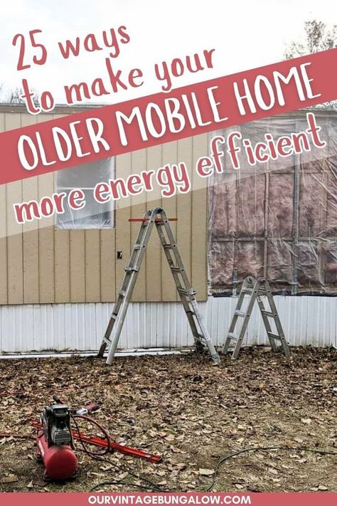 25 Ways to Make Your Older Mobile Home More Energy Efficient - If you are living in an older manufactured home, you know first-hand that the energy bills can go through the roof. For a small house, single wide or double wide mobile homes can be crazy expensive to heat and cool. From our experience, here are 25 ways to make your old mobile home more energy efficient. (And most of these ways are inexpensive to implement!) Old Mobile Home Makeover, Single Wide Trailer Remodel, Double Wide Mobile Homes, Mobile Home Addition, Mobile Home Roof, Vintage Bungalow, Small Mobile Homes, Mobile Home Redo, Mobile Home Skirting