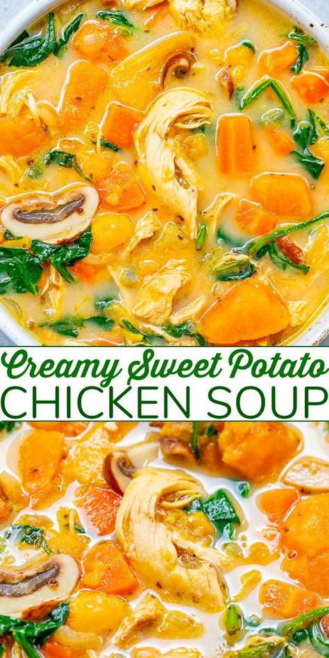 Sweet Potato And Chicken Soup, Chicken And Sweet Potato Soup, Potato And Chicken Soup, Potato Chicken Soup, Recipe With Sweet Potatoes, Sweet Potato And Chicken, Sweet Potato Chicken, Sweet Potato Soup Recipes, Potato Chicken