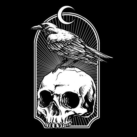 Skull Illustration, The Raven, The Skull, Premium Vector, Solid Black, Vintage Black, Black