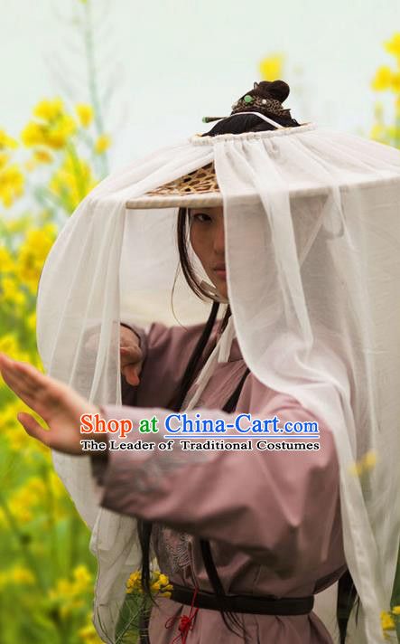 Traditional Chinese Acient Swordswoman Hats, Cosplay Swordswomen Mask Veil Headwear, Bamboo Hat for Women Chinese Hat With Veil, Bamboo Hat Drawing, Japanese Hat Traditional, Chinese Hat Traditional, Chinese Knight, Chinese Headwear, Chinese Hats, Japanese Hat, Ninja Hat