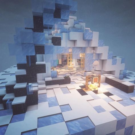 Minecraft ice cave Minecraft Iceberg House, Ice Minecraft House, Minecraft Ice Village Ideas, Minecraft Houses Ice Biome, Ice Tower Minecraft, Minecraft Snowy Tundra Builds, Ice Palace Minecraft, Snow Kingdom Minecraft, Minecraft Polar Bear Habitat