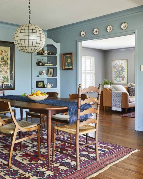 Eclectic Dining Room, Eclectic Dining, Build House, Dining Room Paint, Dining Room Blue, 2023 Color, Color Board, Emily Henderson, Room Paint Colors