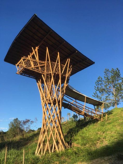 Bamboo Design Masterclass - Finca Luna Nueva Bamboo Tower, Architecture Tower, Observation Tower, Bamboo Structure, Bamboo Architecture, Green School, Timber Structure, Architecture Poster, Bamboo Design