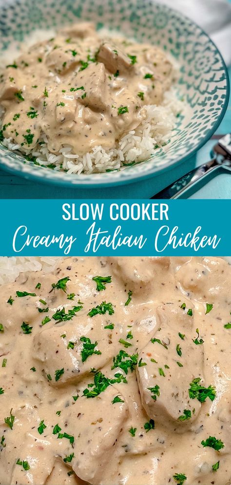 Slow Cooker Creamy Italian Chicken Cream Of Chicken Recipes Crockpot, Italian Chicken Recipes Crockpot, Crockpot Chicken Italian Dressing, Creamy Italian Chicken Crockpot, Cream Cheese Chicken Crock Pot, Slow Cooker Cream Cheese Chicken, Crock Pot Creamy Chicken, Crockpot Italian Chicken, Italian Dressing Chicken