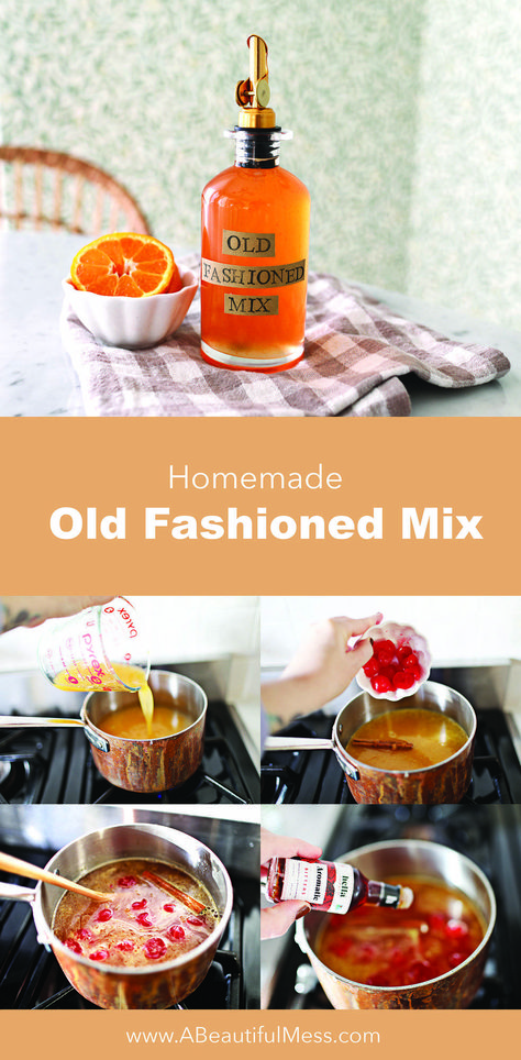 Homemade Old Fashioned Mix - A Beautiful Mess Old Fashioned Syrup Recipe, Old Fashion Mix Homemade, Homemade Old Fashion Mix Recipe, Old Fashioned Simple Syrup Recipe, Old Fashioned Mix Recipe, Homemade Alcohol Gifts, Homemade Sour Mix, Homemade Alcohol, Old Fashioned Drink