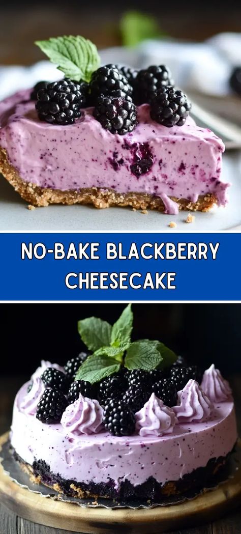 No-Bake Blackberry Cheesecake Blackberry Lime Cheesecake, Blackberry No Bake Cheesecake, Easy No Bake Cheesecake Filling, Blackberry Dessert, No Bake Cheesecake Filling, Blackberry Cheesecake, Rich Cheesecake, Cheesecake Squares, Easy No Bake Cheesecake