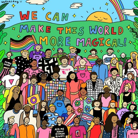 My Community And Me Art, Many People Illustration, Community Illustration People, Lgbtq Affirmations, Lgbtq Posters Design, Kindness Illustration, Wellness Illustration, Wednesday Holmes, Community Illustration