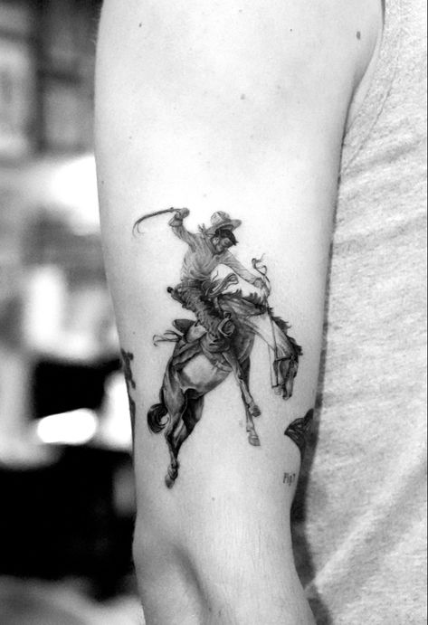 Horse Rider Tattoo, Rancher Tattoo, Riding Horse Tattoo, Flying Horse Tattoo, Horse Bucking Tattoo, Half Man Half Horse Tattoo, Horse Riding Tattoo, Cowboy And Horse Tattoo, Mustang Horse Tattoo