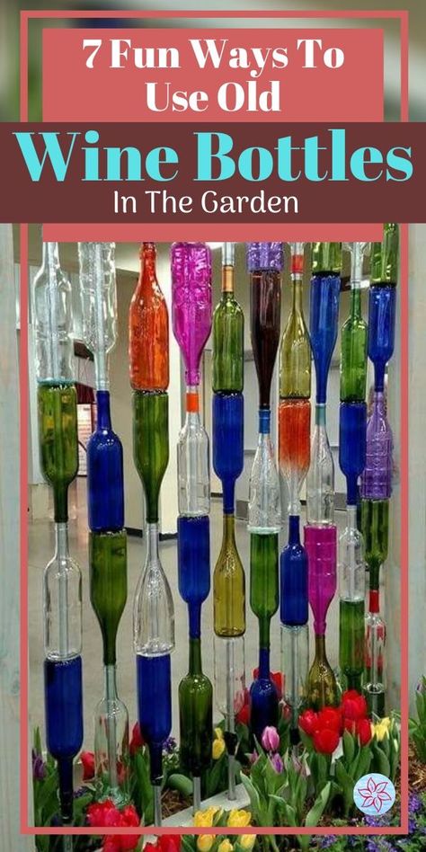 Re-purpose Your Used Wine Bottles As Garden Art With These 7 Great Ideas… You may have some old wine bottles around your home from a memorable holiday family get-together or maybe a wedding. Why not keep those memories alive in a new fashion by up-cycling those bottles? #WineBottleDIY #WineBottleDecor #GardenIdeas #LandscapeDesign Wine Bottles In The Garden, Bottles In The Garden, Wine Bottle Garden, Wine Bottle Wall, Old Wine Bottles, Bottle Ideas, Diy Glass Bottle Crafts, Wine Bottle Art, Glass Bottles Art