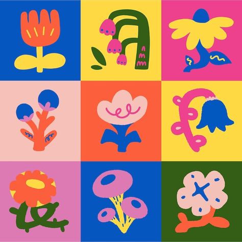 Flower Poster Design, Funky Graphic Design, Pixel Art Flower, Funky Illustrations, Spring Logo, Flower Mosaic, Oc Reference, Creative Retreat, Flower Graphic Design