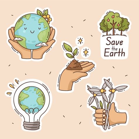 Save Earth Drawing, Earth Day Images, Earth Day Celebration, Earth Drawing, Hand Drawn Stickers, Earth Drawings, Drawn Stickers, Stickers Collection, Vector Hand