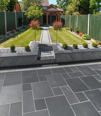 House Patio Design, Garden Ideas Front Yard, Block Paving Patio, Garden Design Home, Yard Garden Design, Garden Slabs, Garden Ideas Uk, Slate Paving, House Patio