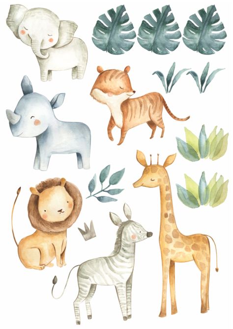 African Animals Jungle Safari - Etsy 9EA Safari Animal Wall Decals, Jungle Wall Stickers, Animal Illustration Kids, Safari Cookies, Rainbow Decal, Moon Decal, Safari Baby Animals, Rainbow Wall Decal, Baby Pattern