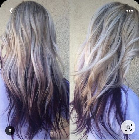 Purple Ombre Hair Color, Blonde Hair With Purple, Purple Hair Color Ombre, Hair With Purple, Brown Ombre Hair Color, Ombre Hair Color Ideas, Purple Ombre Hair, Brown Ombre Hair, Peekaboo Hair