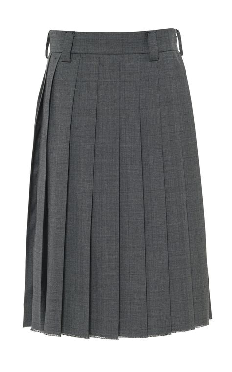 Pleated Plaid Midi Skirt By Miu Miu | Moda Operandi Skirt Png, Rok Midi, Dark Grey Skirt, Grey Pleated Skirt, Prince Of Wales Check, Fine Knit Sweater, Check Skirt, Skirt Trends, Wool Skirt