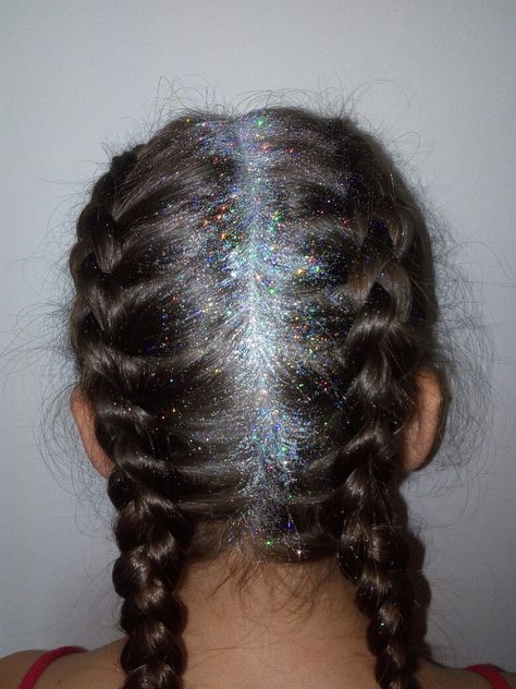 Braids With Glitter, Glitter Hairstyles, Starburst Braid, Dance Competition Hair, Track Hairstyles, Parting Hair, Competition Hair, 2 Braids, Disco Night