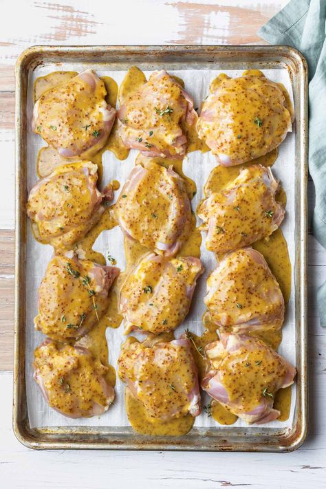 Easy Baked Dinner, Chicken Recipes Dairy Free, Chicken Thighs In Oven, Baked Honey Mustard Chicken, Honey Mustard Chicken Thighs, Honey Mustard Chicken Recipes, Mustard Chicken Thighs, Dairy Free Mashed Potatoes, Honey Dijon Chicken