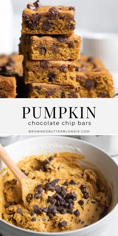 Pumpkin Chocolate Bars, Fall Bars, Pumpkin Chocolate Chip Bars, Nut Allergy, Chocolate Chip Bars, Pumpkin Recipe, Pumpkin Desserts, Biscotti Cookies, Pumpkin Chocolate Chip