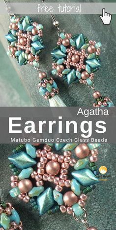 Agatha Earrings Free Pattern Tutorial - Czech Glass Beads Gem Duo Bead Patterns Free, Gemduo Patterns Free, Gem Duo Bead Patterns, Free Beaded Earrings Patterns, Beaded Bead Tutorial, Beadwork Patterns Free Seed Bead Tutorials, Beaded Earrings Patterns Tutorial, Bead Patterns Free, Free Beading Patterns