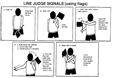 Line Judge Signals - flags Volleyball Referee Signals, Volleyball Hand Signals, Volleyball Referee, Gym Workout Schedule, Sports Tips, Volleyball Set, Volleyball Inspiration, Signal Flags, Volleyball Tips