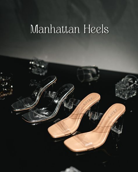 Manhattan Heels from the Glass Series: The clear strap offers a modern edge, while 9cm heels provide the perfect lift. Available in two colors, silver and skin🥃👱🏻‍♀️ Sliver Heels, Glass Heels, Matric Dance, Heels For Women, The Glass, Manhattan, Sandals Heels, Shoes Heels, Sandals