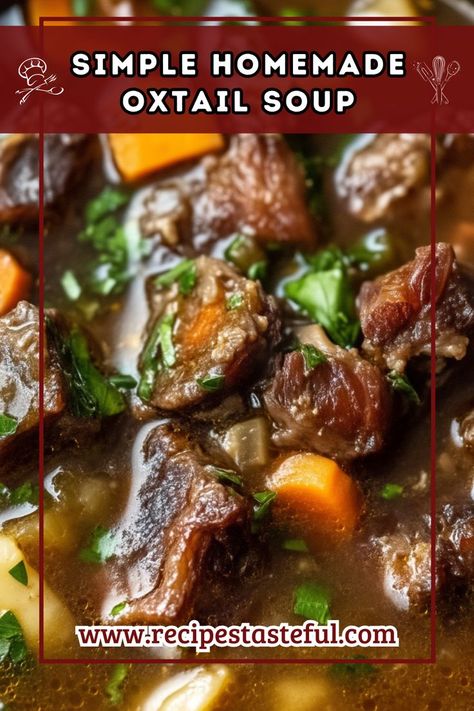 This hearty and flavorful homemade oxtail soup is perfect for warming up on a cold day. With tender meat and rich broth, it’s a comforting dish that brings the family together. Oxtail Stew Recipe, Oxtail Soup, Oxtail Stew, Oxtail Recipes, Tender Meat, Family Together, Quick Weeknight Meals, Warming Up, Stew Recipes