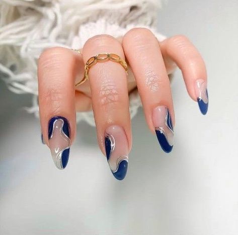 Nails Blue Prom Nails, Blue And Silver Nails, Hoco Nails, Dark Blue Nails, Navy Nails, Navy Blue Nails, Formal Nails, Blue Acrylic Nails, Homecoming Nails Acrylic