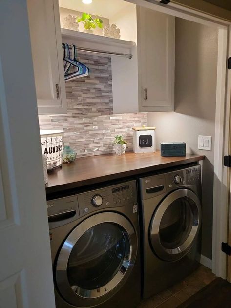 Remodeled laundry closet Small Laundry Closet, Laundry Room Countertop, Laundy Room, Laundry Room Update, Laundry Makeover, Small Laundry Room Makeover, Stylish Laundry Room, Dream Laundry Room, Laundry Room Closet