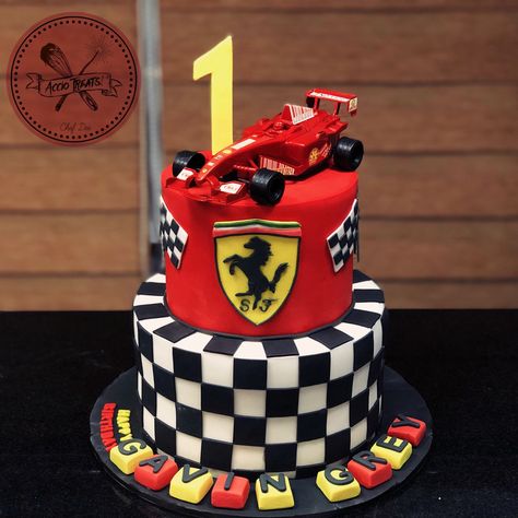 Ferrari Theme Birthday Party Decorations, Ferrari 1st Birthday Party, F1 Cake Ferrari, 2 Cakes Joined, Ferrari Birthday Cake Formula 1, Ferrari Theme Cake, Ferrari Birthday Theme, Ferrari Cakes For Boys, F1 First Birthday Party