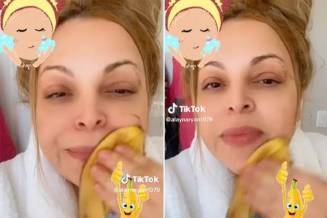 I use banana peels as natural Botox — watch and learn | “OK really gross but it works!” Ryan said in her video. “This is what I’ve been doing for years and it’s disgusting, but it’s natural Botox. The inside of a banana peel, no wrinkles!!” Eye Cream Recipe, Banana Peel Uses, Botox Wrinkles, Natural Botox, Banana Face Mask, Banana Peels, Clean Skin Care, Skin Tightening Face, Dark Eye Circles