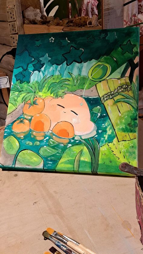 Gaming Painting Ideas, Kirby Painting Canvas, Kirby Painting, Hipster Drawings, Trippy Painting, Beautiful Art Paintings, Cartoon Painting, Cute Paintings, Small Canvas Art