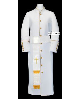 Women's Black/White Clergy Robe Cassock with Premium Satin Cuffs | Ladies Red/White Cincture Belt | Suit Avenue White Garment Church Style For C&s, White Garment Church Style, Ministry Apparel, Material Styles, Clergy Women, Best Man's Outfit, Sharkskin Suit, Fashion Empire, Dance Attire